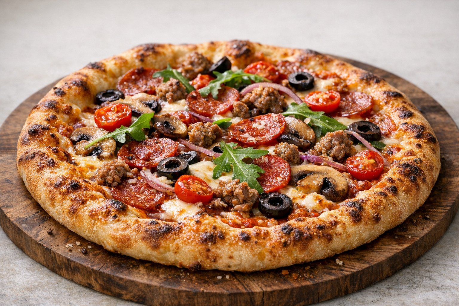 Fresh pizza with various toppings